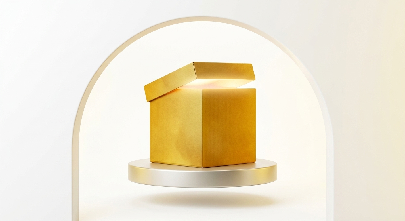 Golden box representing product distribution